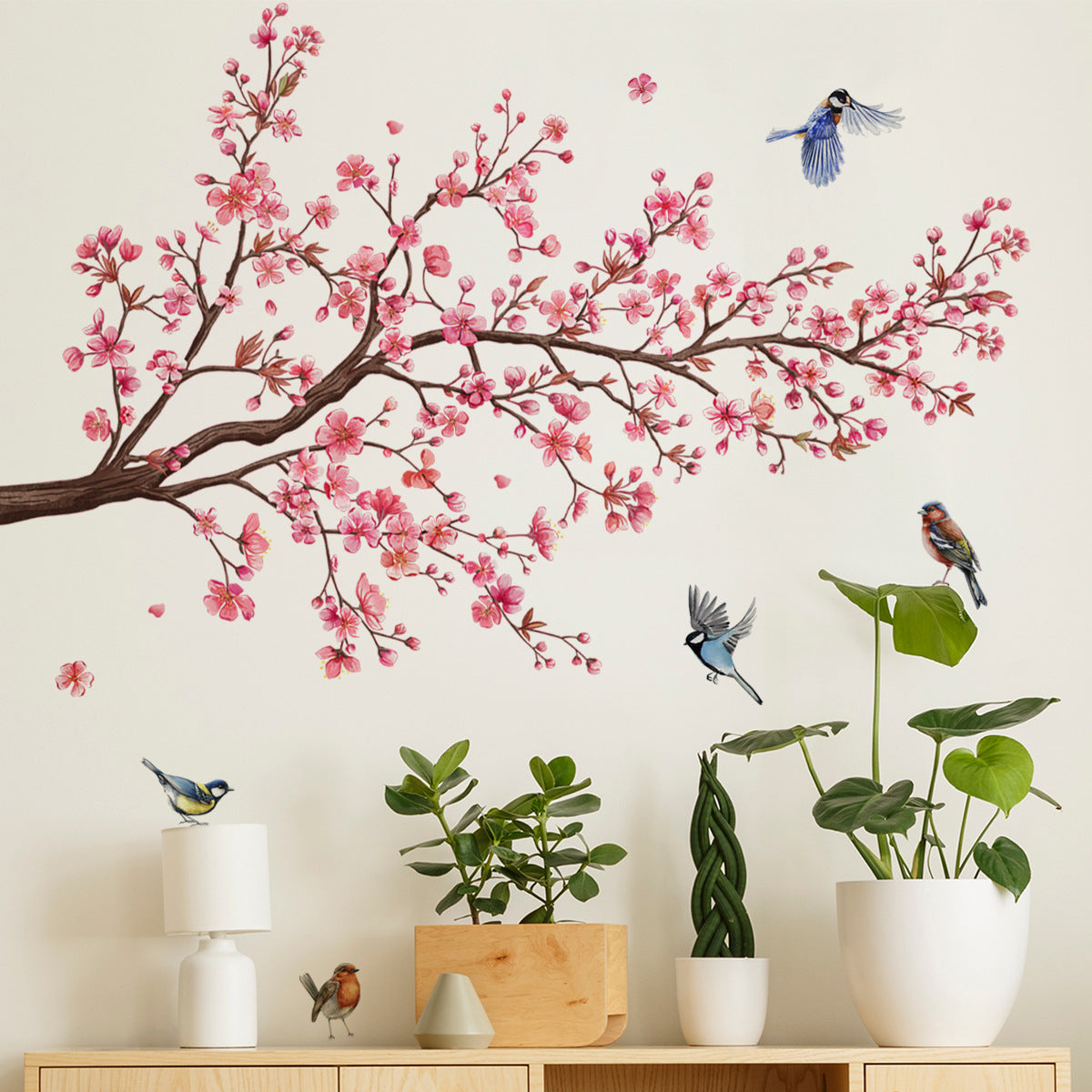 Green Plants and Flowers Series Bird Wall Decals